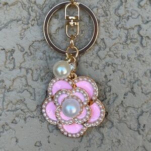 Luxe Pink & Gold Camilla Flower Keychain/Bag charm